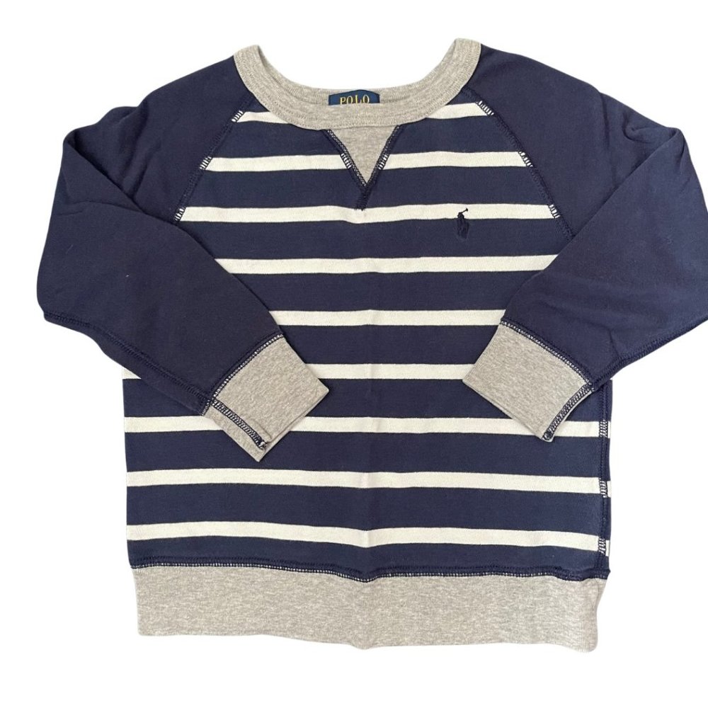 Ralph Lauren POLO Boys Navy Blue Stripe Lightweight Polo Sweatshirt - Size 3T